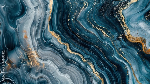 Abstract ocean- ART. Natural Luxury. Style incorporates the swirls of marble or the ripples of agate. Very beautiful blue paint with the addition of gold powder - generative ai