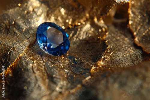  Sapphire on a Gold Leaf Background