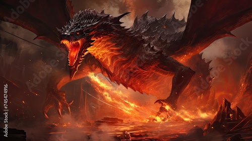 A ferocious dragon unleashing flames in a fiery apocalypse