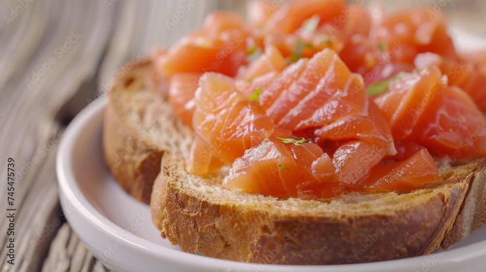 Salmon toast. Bread and salmon breakfast background