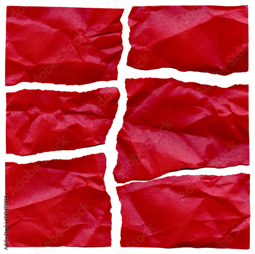 Background de hoja de papel rojo brilloso arrugado en pedazos photo