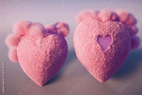 Loving Valentine hearts. AI render.