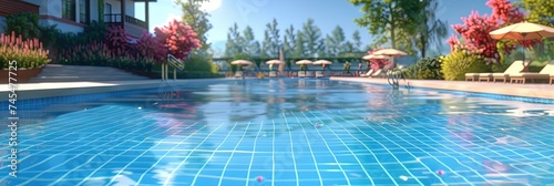 Swimming pool in a residential home with blue water