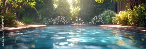 Swimming pool in a residential home with blue water photo