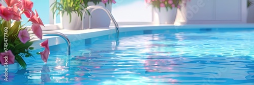 Swimming pool in a residential home with blue water photo