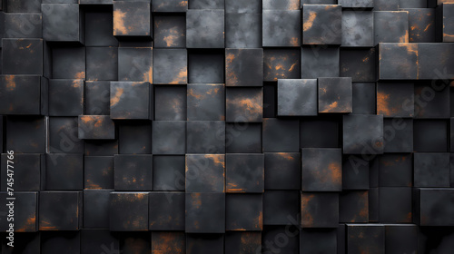 3d cube wall, Abstract Geometric Elegance: Dark Blocks with Golden Accents, blocks reader, abstract background 