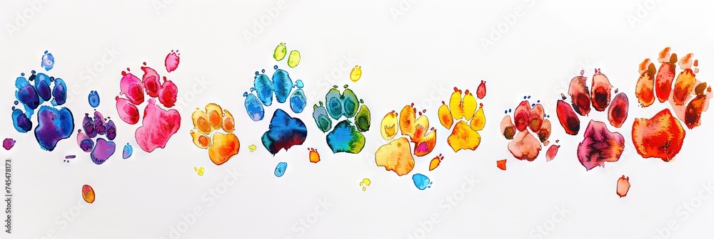 Watercolor paw prints - colorful