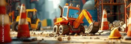 Toy Construction zone with yellow bulldozer photo