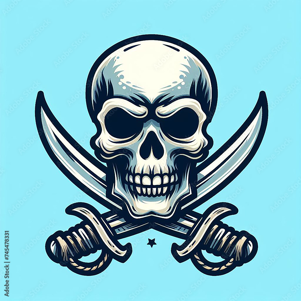 Fototapeta premium A skull illustration isolated with blue background in cartoon style. A human skull illustration.