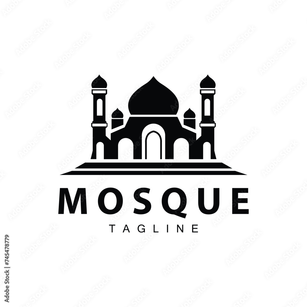 Black silhouette design of Islamic place of worship simple modern minimalist mosque logo template Black silhouette design of Islamic place of worship simple modern minimalist mosque logo template
