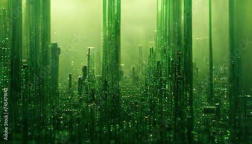 Green matrix background. Ai generated.