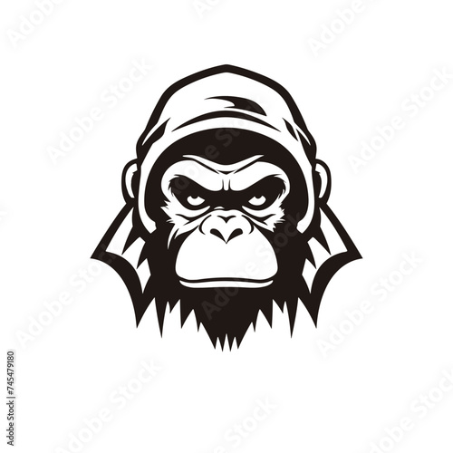 Monkey stylish rapper black and white vector illustration isolated transparent background logo, cut out or cutout t-shirt print design