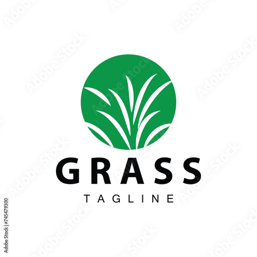 Farm illustration green grass logo design simple natural grass vector template