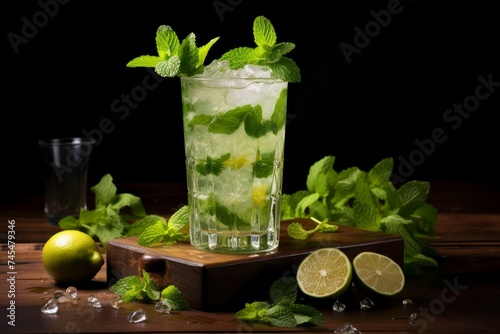 Fresh mojito green drink. Summer ice bar. Generate Ai