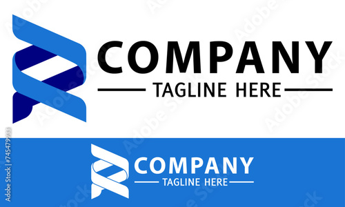Blue Color Simple Line Art DNA Logo Design
