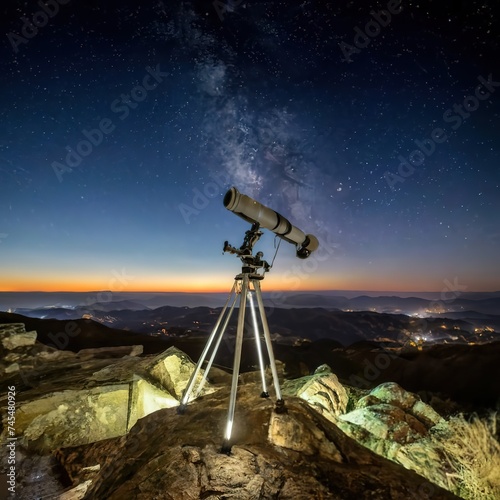 Telescope on the mountain galaxy space astronomy hobbie concept science