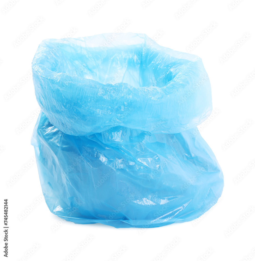 Fototapeta premium Blue plastic garbage bag isolated on white