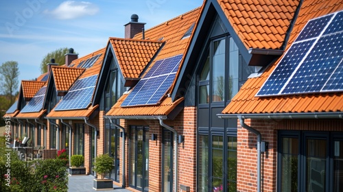 A house with solar panels on the roof.  photo