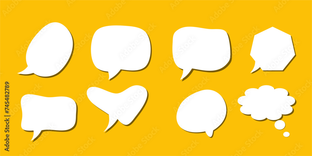 abstract set of white speech bubble with shadow isolated yellow and blue background. space for text. abstract blank area for rill text of font.
