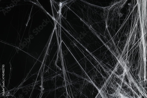 Creepy white spider web on black background