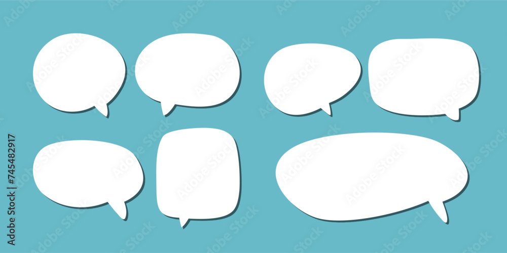 abstract set of white speech bubble with shadow isolated yellow and blue background. space for text. abstract blank area for rill text of font. abstract set of white speech bubble with shadow isolated yellow and blue background. space for text. abstract blank area for rill text of font.