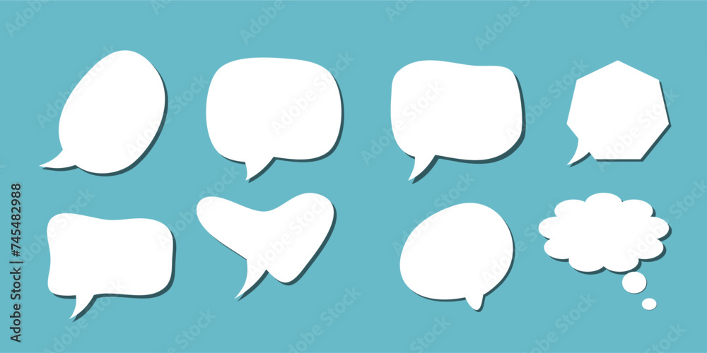 abstract set of white speech bubble with shadow isolated yellow and blue background. space for text. abstract blank area for rill text of font. abstract set of white speech bubble with shadow isolated yellow and blue background. space for text. abstract blank area for rill text of font.