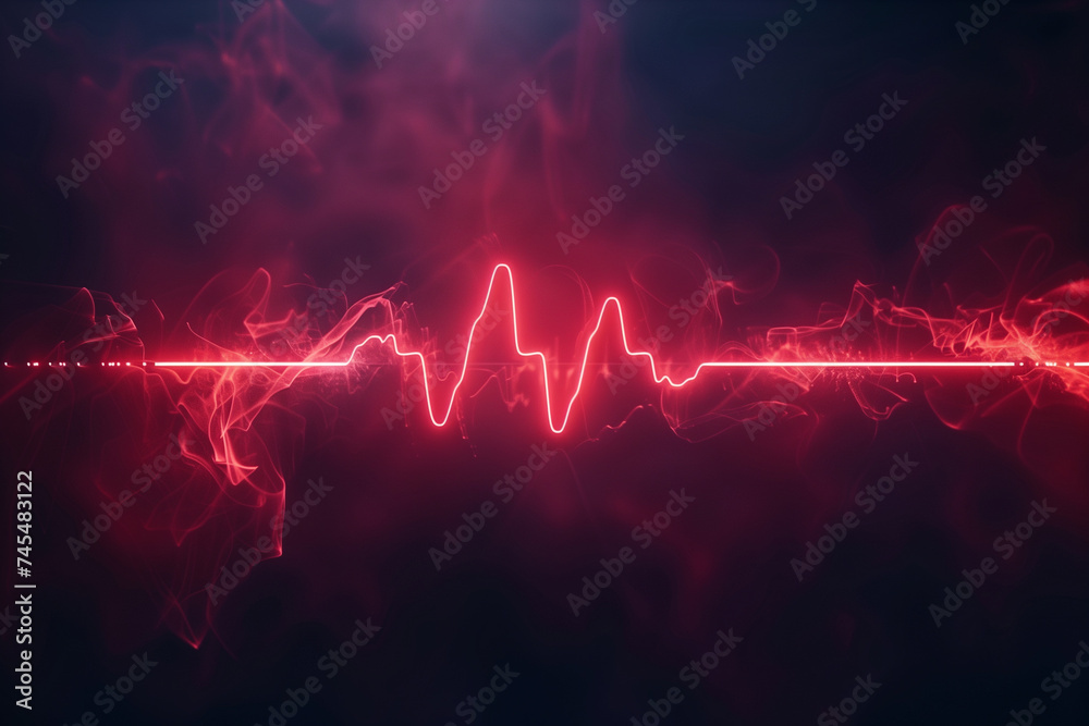 Abstract red heartbeat signal on a dark background with a futuristic feel, suitable for healthcare and medical themes, with copy space for text