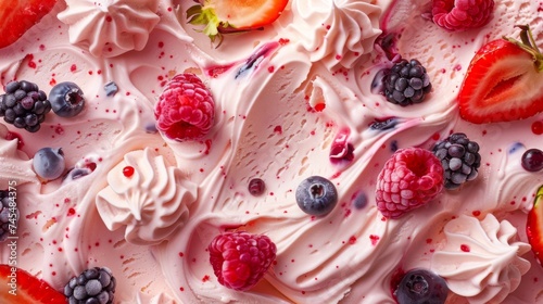 Ice cream with fruits and berries. Ice cream background