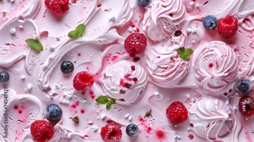 Ice cream with fruits and berries. Ice cream background