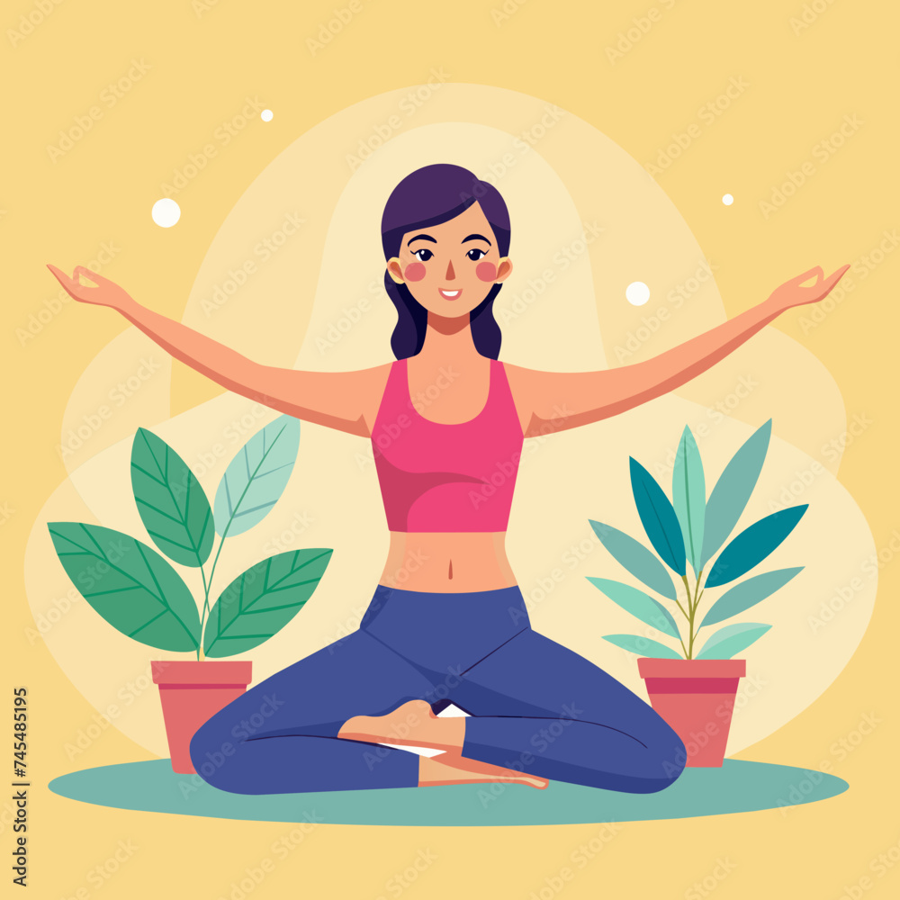 Yoga Beautiful Girl Fitness Vector Illustration Inspiration