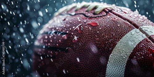 Raindrops dance on leather: a football close-up photo
