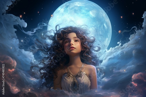Moon girl fantasy. Magic walk sign. Generate Ai