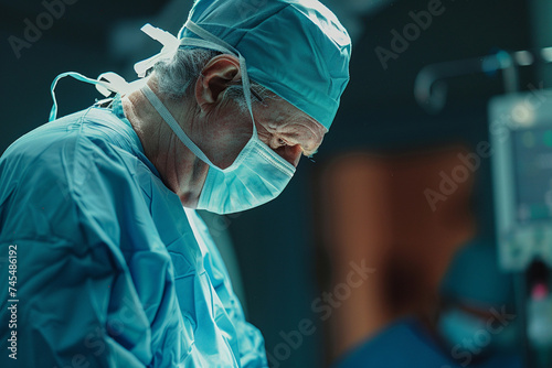 Surgeon in operating room. Group of surgeons in operating room with surgery equipment.