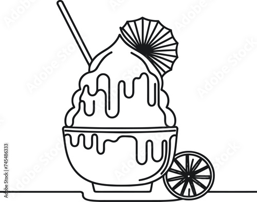 shaved ice in continuous line drawing minimalist style, food illustration.