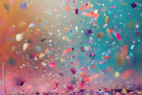 Papeles de colores y confeti con efecto bokeh cayendo en un fondo en tonos rosados y verdes. Fondo con tematica de fiesta o celebraciones  photo