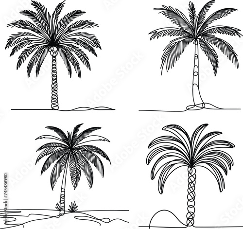 palm tree in continuous line drawing minimalist style, food illustration.