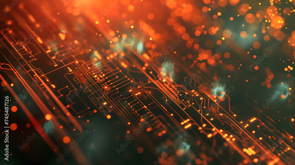 Fototapeta premium Glowing Circuitry and Sparks - A Digital Infrastructure View