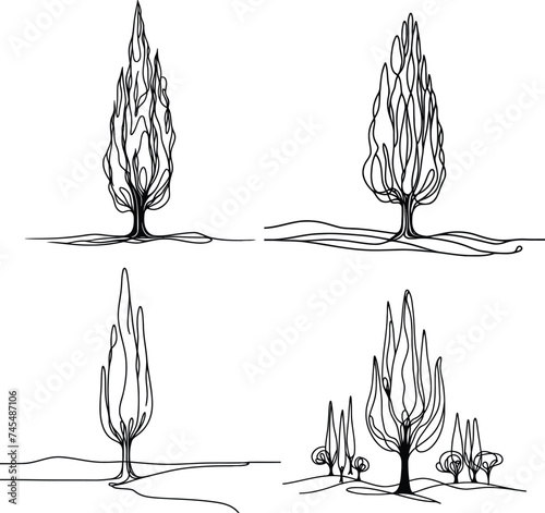 tree in continuous line drawing minimalist style, food illustration.