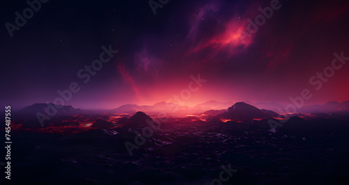 a dark red scene is seen over the horizon