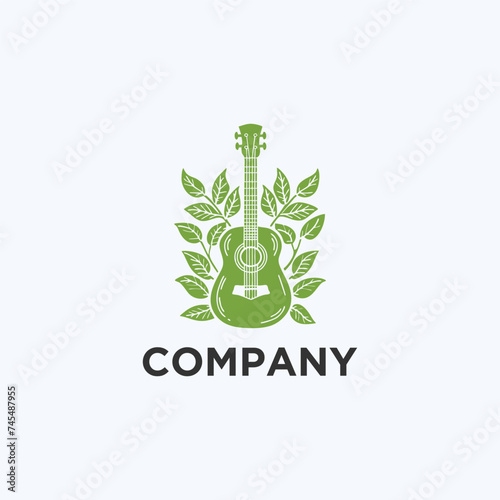 natural eco guitar logo guitar leaf natural logo vector icon illustration design.
