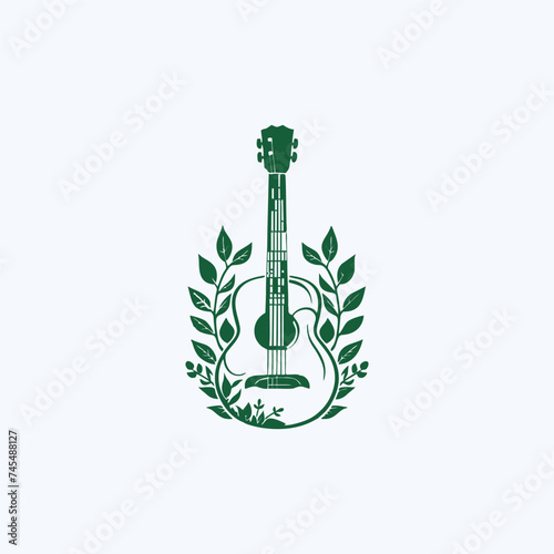 natural eco guitar logo guitar leaf natural logo vector icon illustration design.
