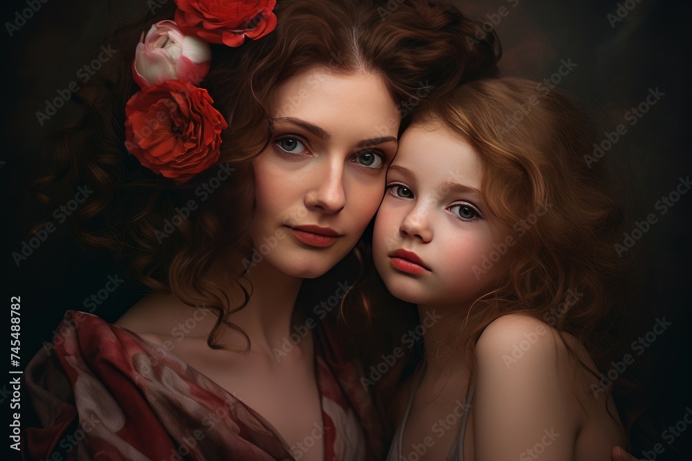 Naklejka premium Mother daughter together. House elder. Generate Ai