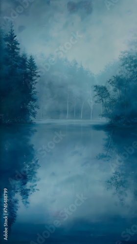 Misty Blue Forest Reflection