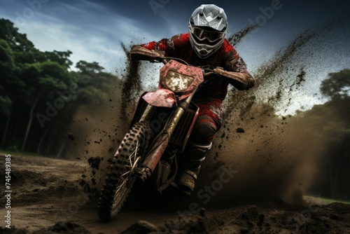 Motocross crossing dirty road. Extreme cross. Generate Ai
