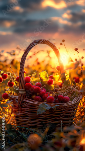 Golden Hour Berry Basket in a Field