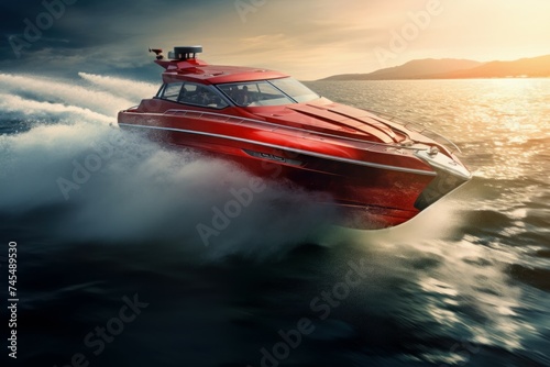 Motorboat professional captain. Sailor travel. Generate Ai © juliars