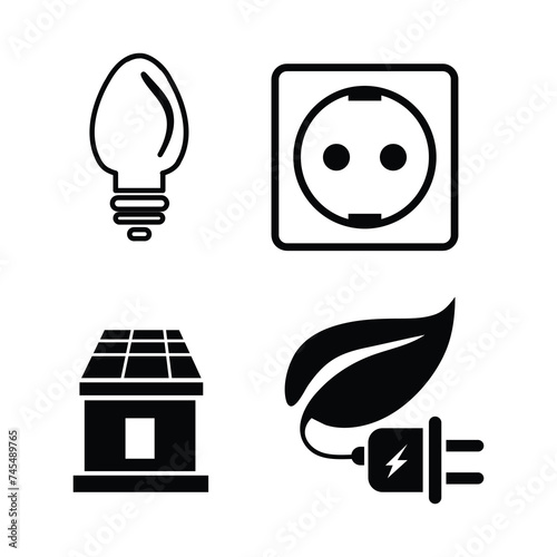 electric icon set, solar panel on home roof ,Bioenergy vector icon, vector illustration on white background..eps