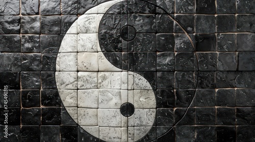 Black and white ceramic tiles arranged in a yin and yang pattern for the background image.