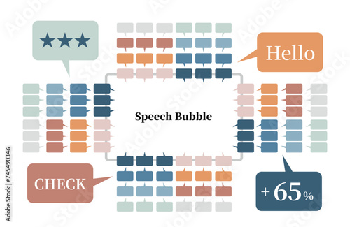上品な色の四角のふきだしのセット。ベクターイラスト。