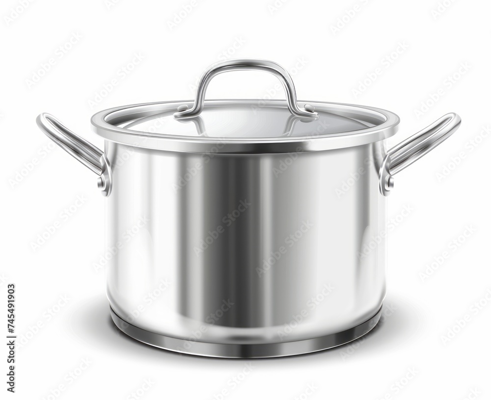 A white steel cooking pot is shown on a white background, in a traumacore style with a bold use of line. A white steel cooking pot is shown on a white background, in a traumacore style with a bold use of line.